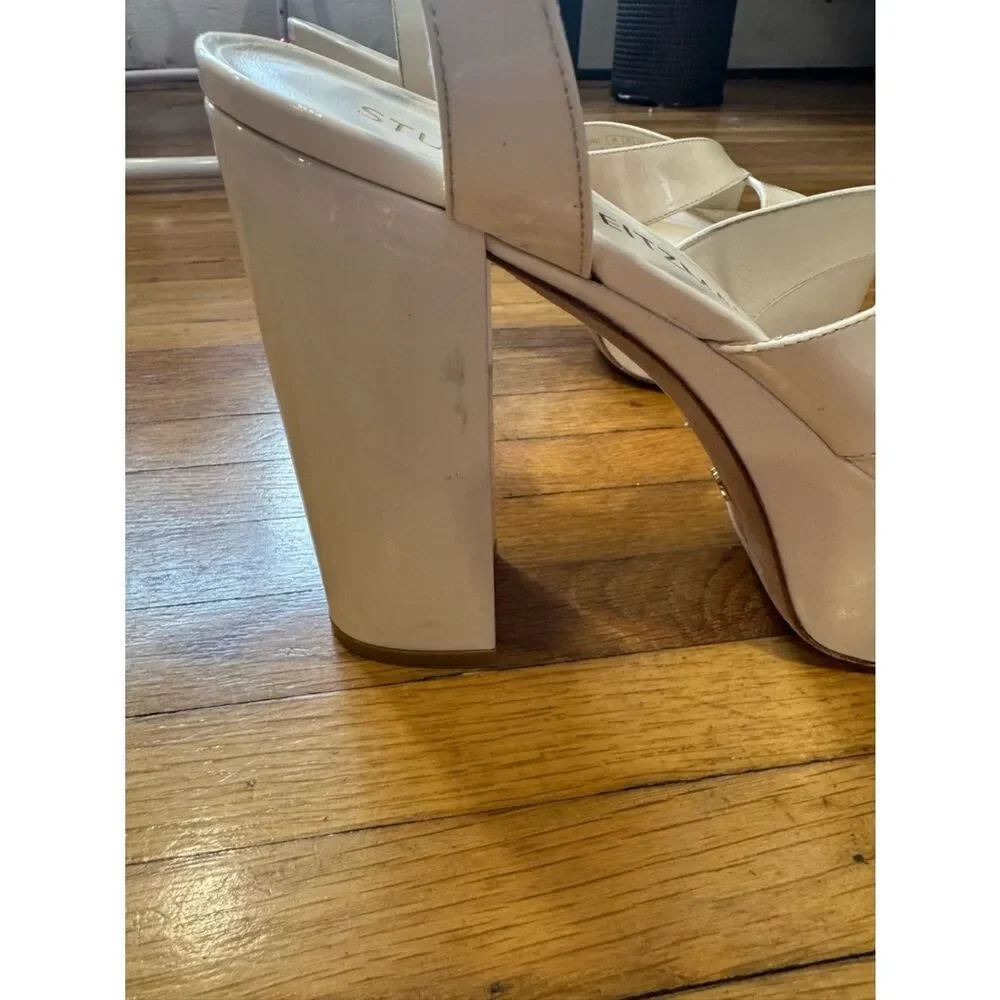Stuart Weitzman Miami Square Toe Ivory Patent Leather Platform Sandals